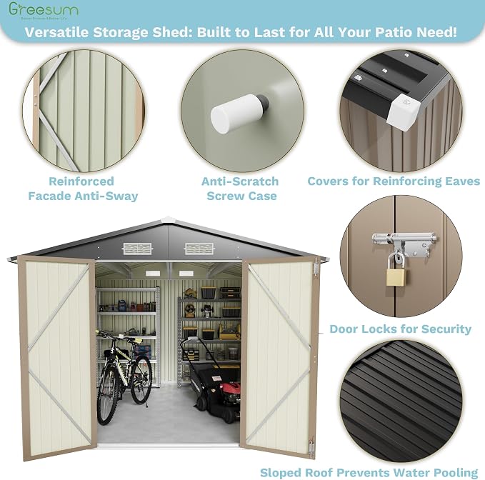 Greesum 8x10FT Outdoor Storage Shed, Metal Storaged Sheds - Image 7