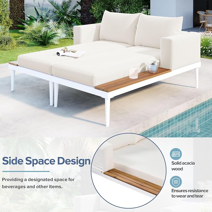 Polibi Patio Metal Daybed with Wood Topped Side Spaces - Image 5