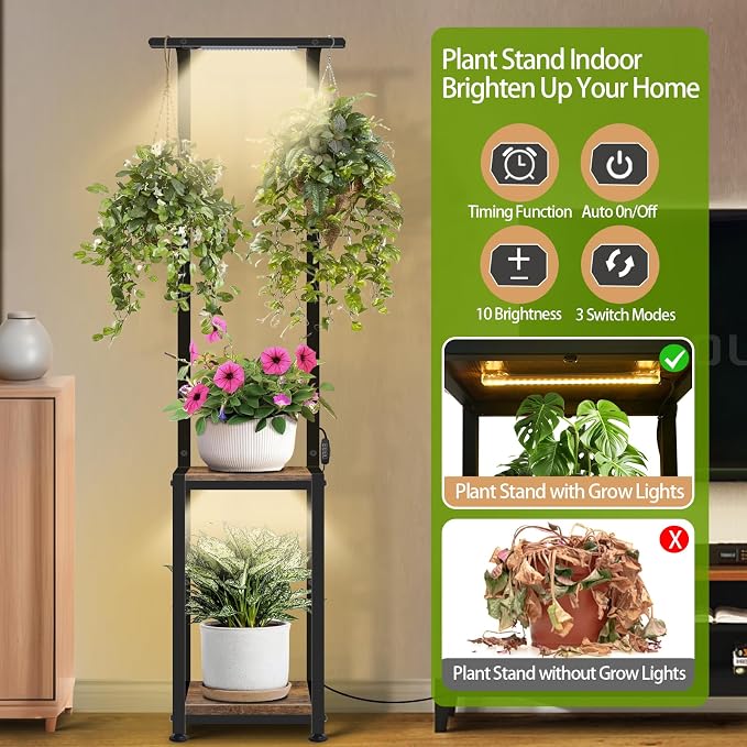 Plant Stand Indoor with Grow Light, 2 Pack Hanging Plant Stand Plant Shelf - Image 2