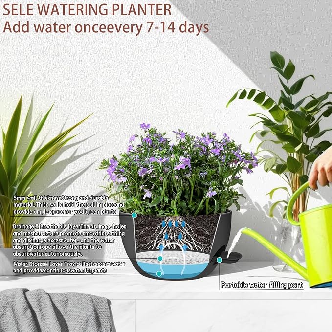 2 Pack 12 Inch Self Watering Hanging Planters - Image 6