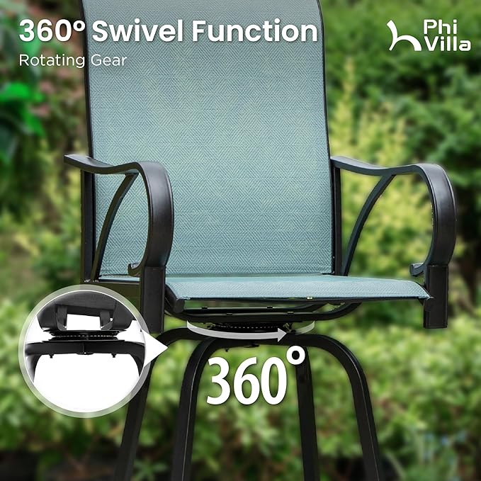 PHI VILLA Outdoor Bar Stools Set of 2, Swivel Patio Bar Stools & Chairs - Image 4