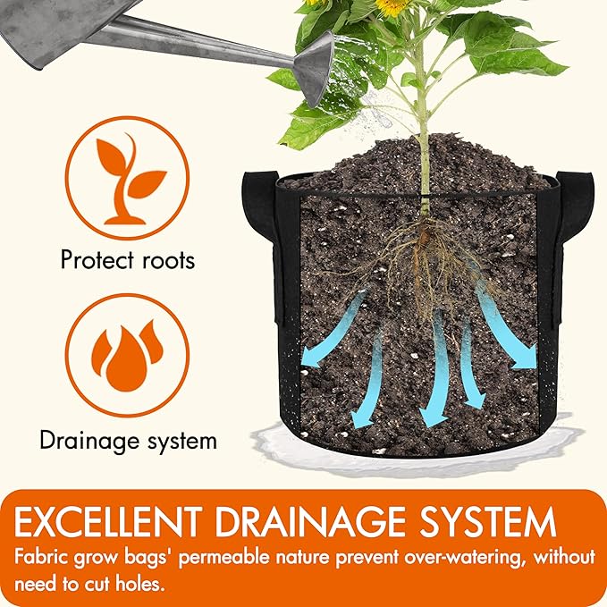 Gardzen 10-Pack 7 Gallon Grow Bags, 300G Thickened Aeration Fabric Pots - Image 5
