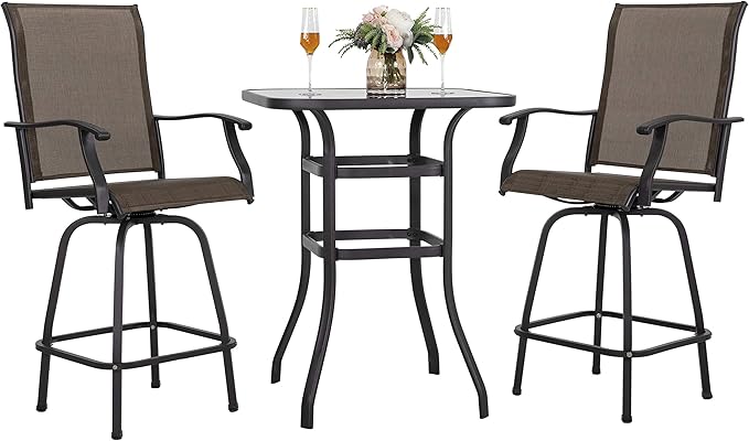 NUU GARDEN 3 Piece Patio Bar Set, Textilene Bar Stools Set, All Weather Outdoor by NUUGARDENCORPORATION