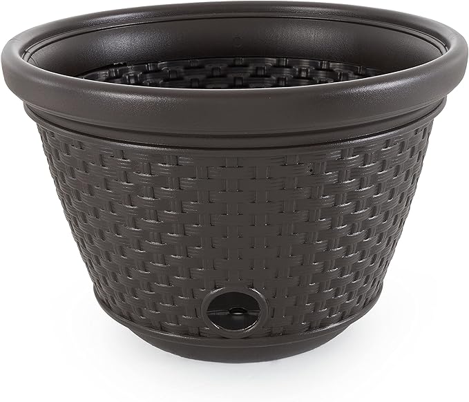 Suncast 4 Pack Wicker Hose Pot, Decorative Resin Garden Hose Storage, 100ft - Image 3