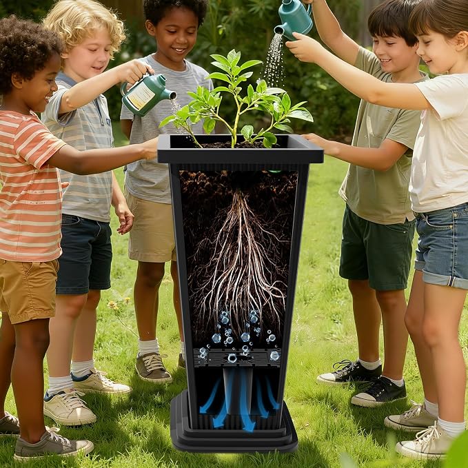 Set of 2 Tall Planters with Drainage Tray, 24 Inch Large Flower Pots - Image 6