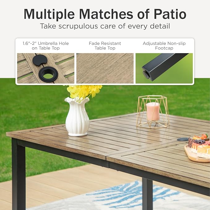 PHI VILLA 7-Piece Outdoor Dining Set, Heavy Duty Patio Table and Chairs Set - Image 4