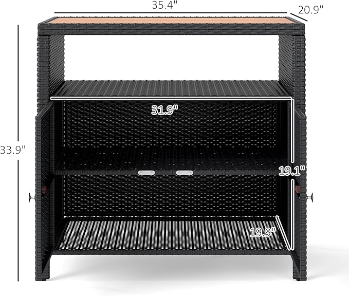 Outsunny Wicker Outdoor Storage Cabinet, Rattan Outdoor Bar Table - Image 3