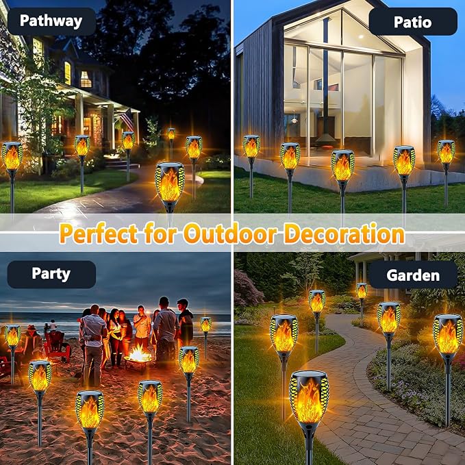 Upgraded Solar Lights Outdoor, 6 Pack Flickering Flame Solar Torch Lights - Image 6