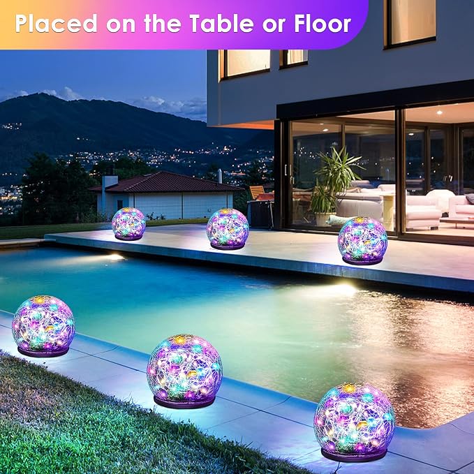 Solar Garden Lights, 4 Pack 120 LED Multicolor Cracked Glass Solar Outdoor - Image 3