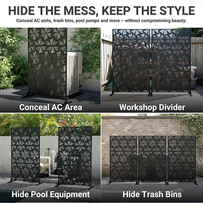 72in Metal Privacy Screen Outdoor Decorative Panel – Freestanding Rustproof - Image 9