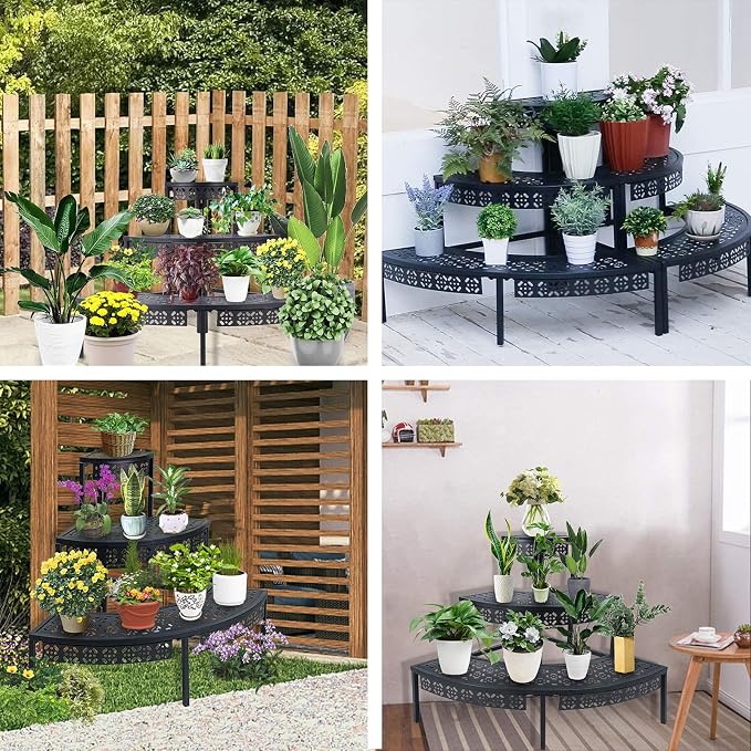 3 Tier Plant Stand Semi-Circular Flower Pot Organizer Rack Quarter Round Plant - Image 6