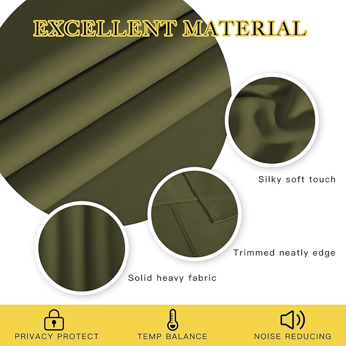 NICETOWN Olive Green Blackout Curtains - Image 2