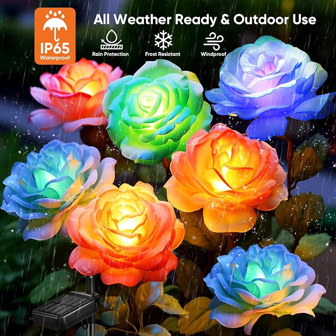 Solar Garden Lights Outdoor Waterproof: 6 Pack LED Solar Flowers Lights Garden - Image 3