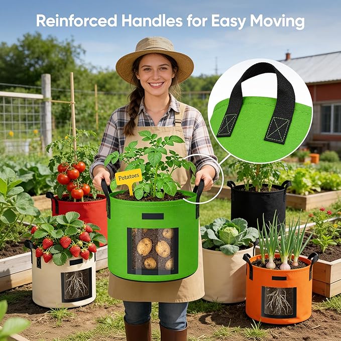 15 Gallon Potato Grow Bags: Set of 5 Colorful Gardening Supplies Fabric Pots - Image 6