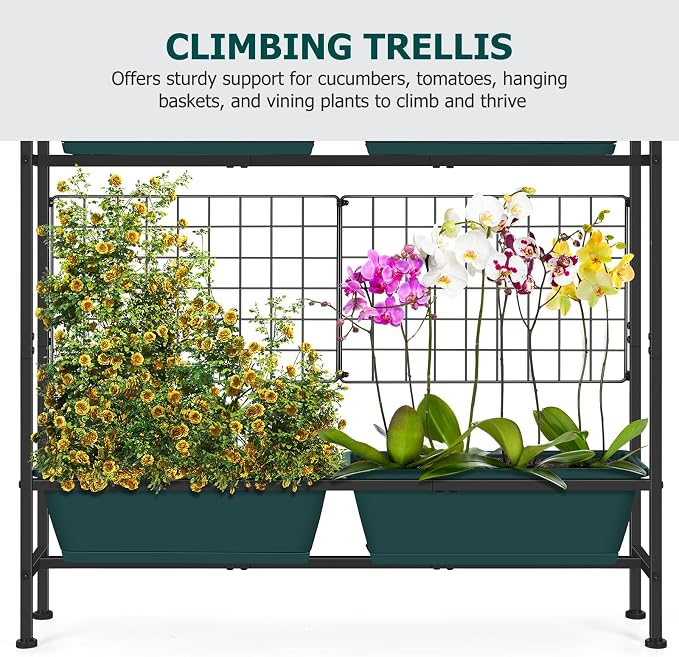OYEAL Raised Garden Bed with Legs & & Trellis 32" Tall Vertical Herb Garden - Image 4