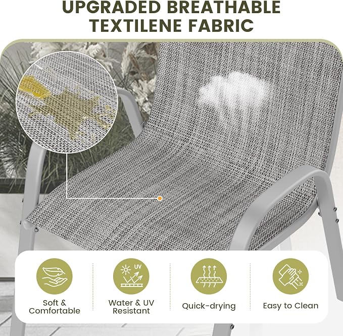 UDPATIO Patio Chairs Set of 2, Stackable Silver Outdoor Dining Chairs - Image 4
