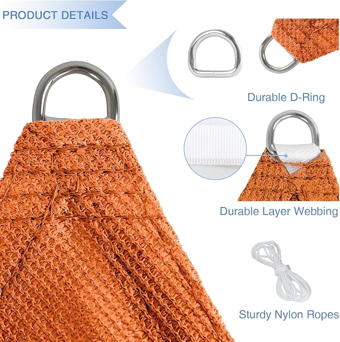 E&K Sunrise 25' x 25' x 25' Sun Shade Sail Triangle Canopy Shade Cover UV Block - Image 4
