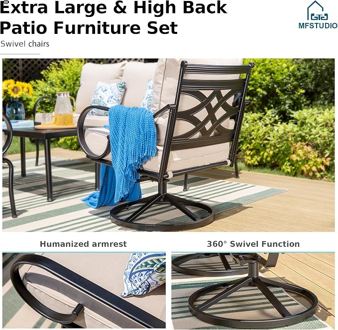 MFSTUDIO 7 Seats Metal Patio Furniture Sets, 6 Pieces Outdoor Sectional Sofa - Image 5