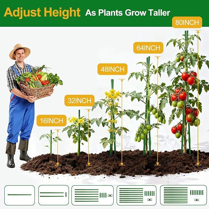 WAENLIR 16 Inch 72 Pack Extendable Garden Stakes Kit, DIY 4ft 5ft 6ft 7ft 8ft - Image 2