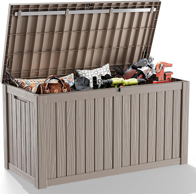 180 Gallon Resin Outdoor Deck Box Waterproof Patio Furniture, Garden Tools by MAIUSCOLI