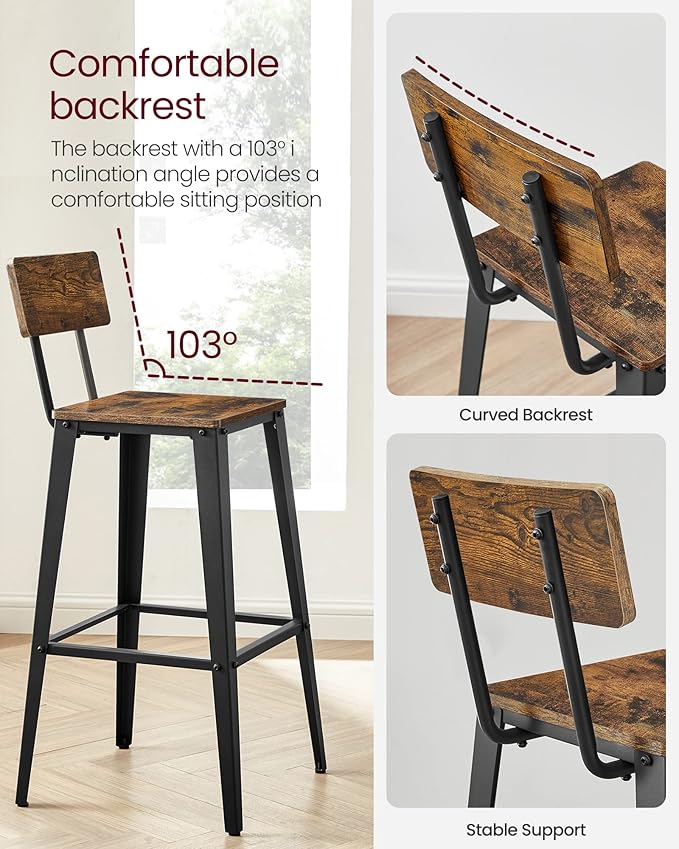 VASAGLE Set of 4 Bar Stools, Bar Height Stools, 29.1 Inches Tall Barstools - Image 6