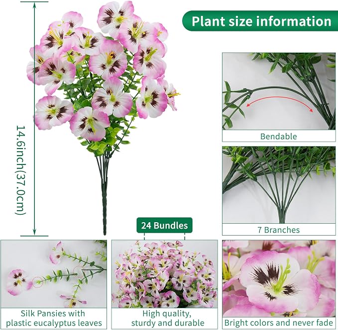 24 Bundles Artificial Pansy Flowers - Image 2
