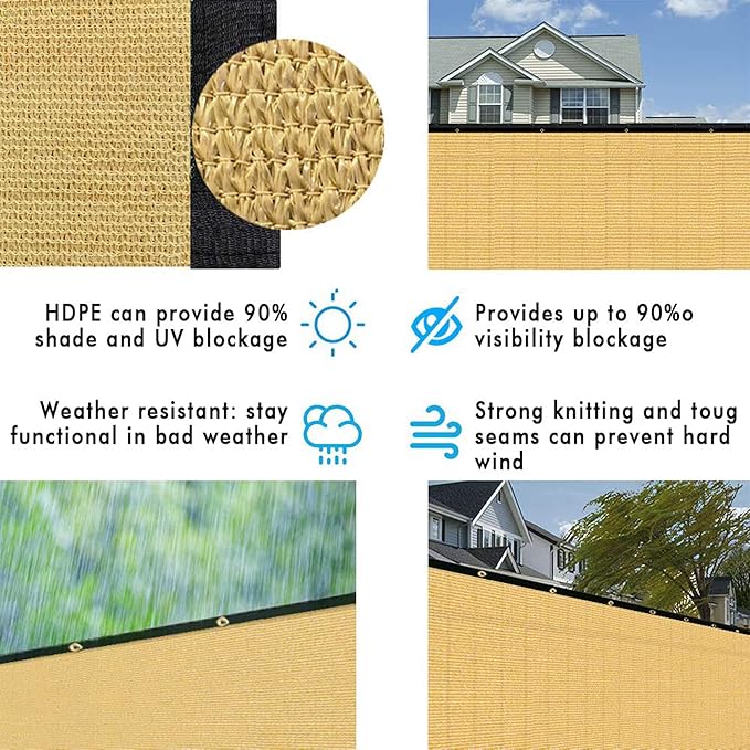 UPGRADE Privacy Fence Screen 6'x35' Sand Outdoor 90% Visibility Blockage 170 - Image 6