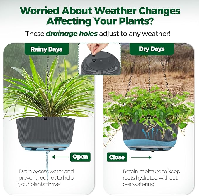T4U 8 Inch Hanging Planters for Indoor Outdoor Plants, Self Watering Hanging - Image 5