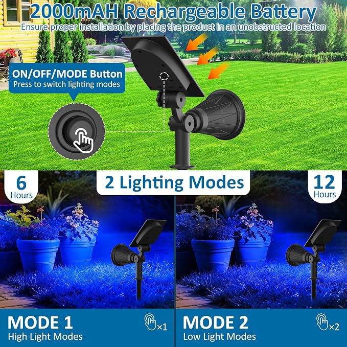 T-SUNUS Blue Solar Lights Outdoor Christmas, 2 Modes Garden Spotlights - Image 5