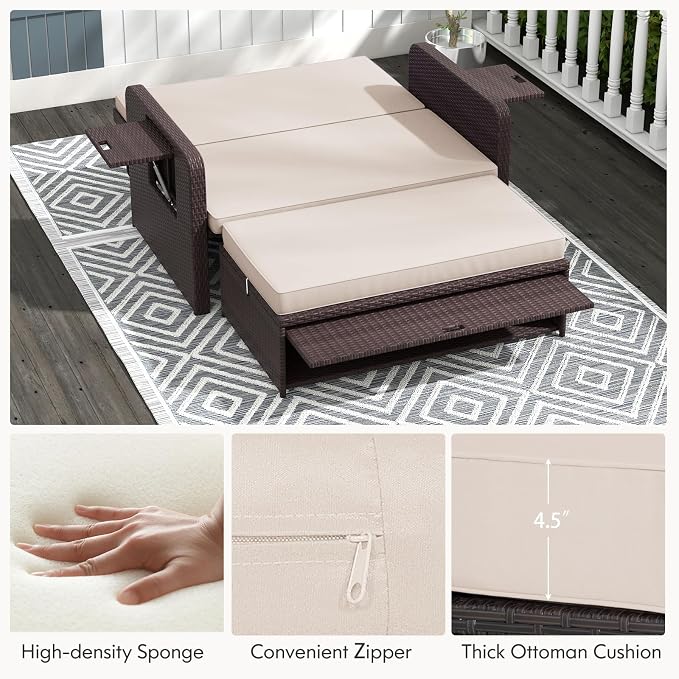 Nightcore Wicker Patio Outdoor Daybed, Outdoor Chaise Lounger w/ 4-Level - Image 7