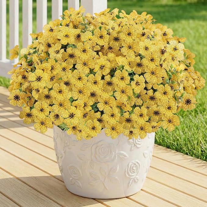 Artificial Flowers for Outdoor, Silk Flowers No Fade Fake Plastic Flowers UV by LetuoClipsClipsandHooks