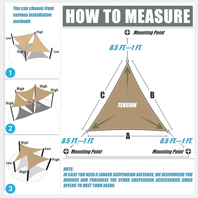 Amgo Custom Size 17' x 18' x 24.8' White Right Triangle Sun Shade Sail UPF50+ - Image 2