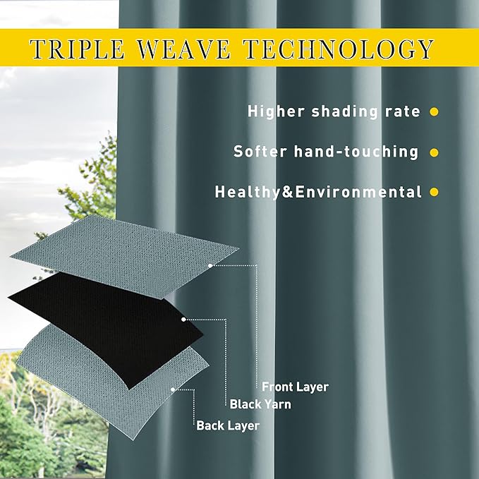 NICETOWN 2 Panels Weighted Blackout Outdoor Curtains - Image 5