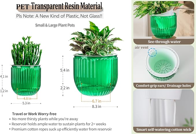 Melphoe Self Watering Pots for Indoor Plants Planter, 8.3/5.3 Inch 2 Pack - Image 6