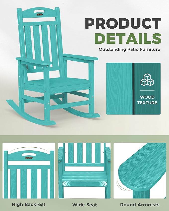 Oversized Outdoor Rocking Chair Set of 2, HDPE All-Weather Patio Rocking Chairs - Image 6