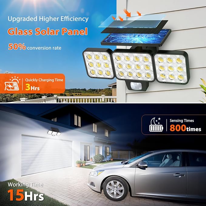 WdtPro Solar Lights Outdoor Flood Light, 3500LM Bright Motion Sensor Outdoor - Image 3