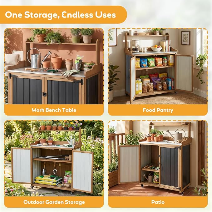 Potting Bench Table & Outdoor Storage Cabinet - Image 5