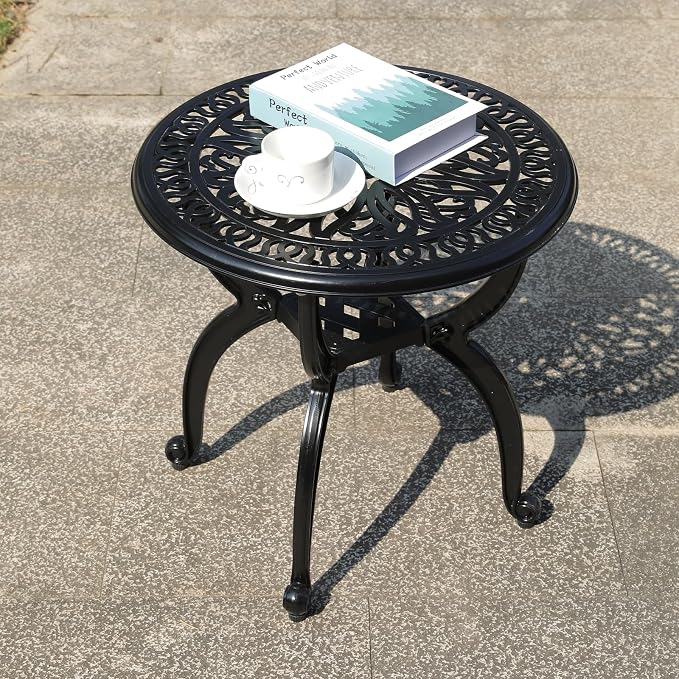 Cast Aluminum Outdoor Side Table, All Weather Round Small Coffee Table - Image 7