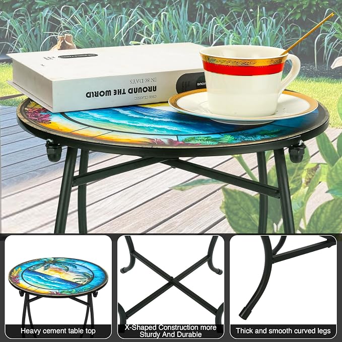 Fashion&cool Patio Side Table, 14 Inch Weather Resistant Metal Side Table - Image 4