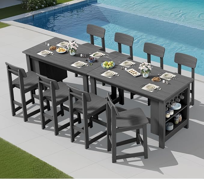 SERWALL Outdoor Bar Table, All Weather HDPE 36" Counter Height Dining Table - Image 9
