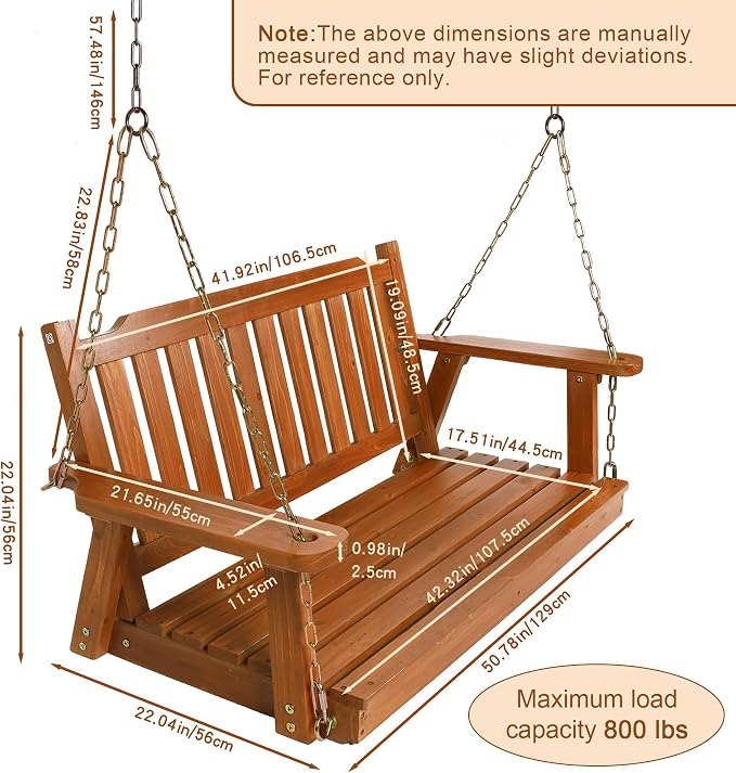 Wooden Porch Swing 2-Seater, Bench Swing - Image 3