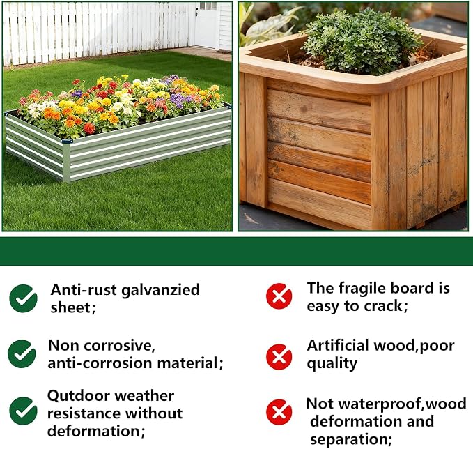 Vengarus 6x3x1FT Galvanized Raised Garden Bed Kit, Outdoor Metal Planter Box - Image 7