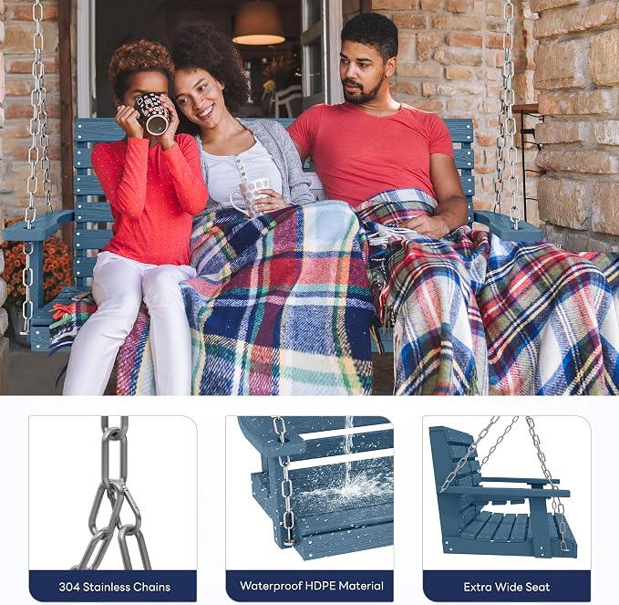 KINGYES Outdoor Hanging Patio Swing Set of 2, 2 Seat Swing Chair - Image 4
