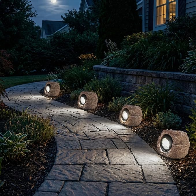 Solar Rock Lights, 4 Pack Solar Powered Waterproof LED Spotlights Decorative - Image 6