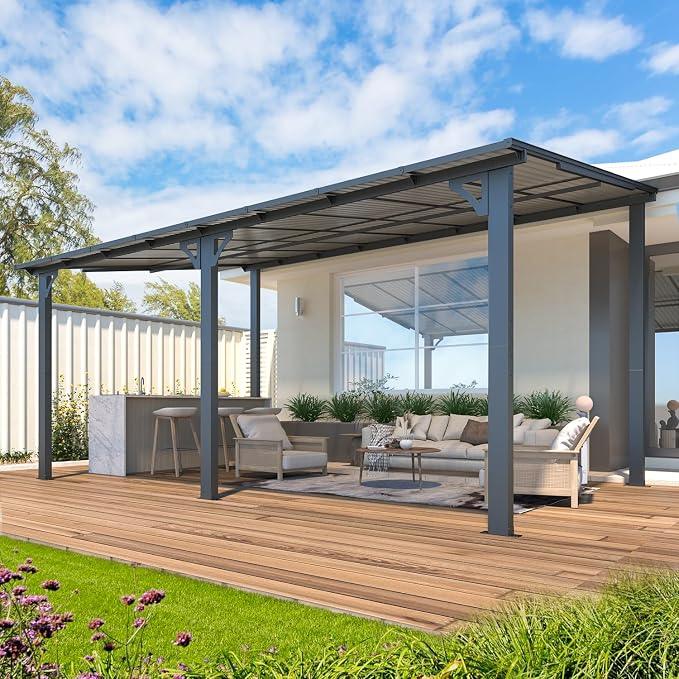 AECOJOY 16' x 10' Gazebo Outdoor Pergola, 10x16 Large Wall-Mounted Hardtop Lean by AECOJOY