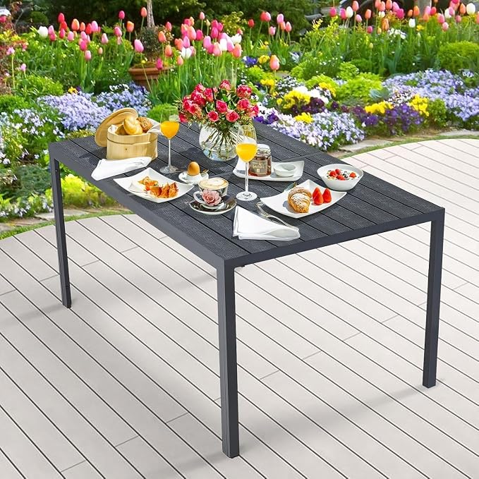 AECOJOY 60" Outdoor Dining Table, Aluminum Patio Table - Image 2