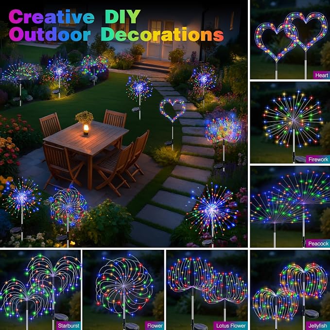 btfarm 2 Pack Solar Garden Lights Outdoor 8 Modes, 120 LED Firework Lights - Image 4