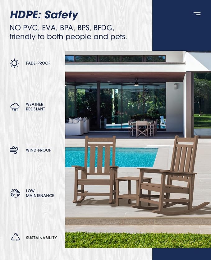 KINGYES Oversized Outdoor Rocking Chair, All-Weather Patio Rocking Chairs - Image 7