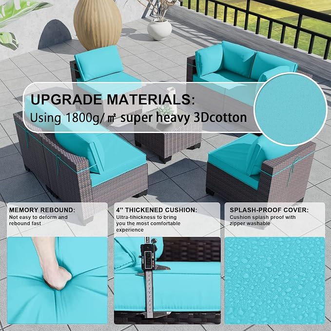 Kullavik 9 Pieces Outdoor Patio Furniture Set PE Wicker Rattan Sectional Sofa - Image 4