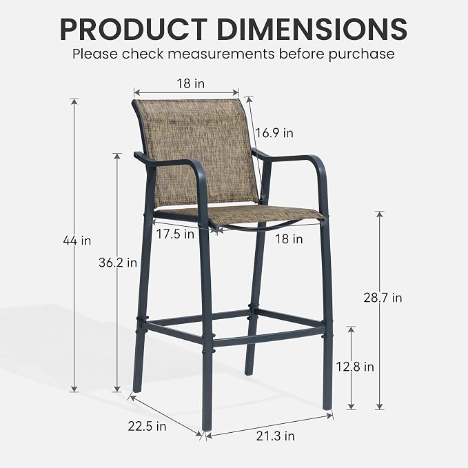 Crestlive Outdoor Bar Stools Set of 4, 500 lb Capacity Metal Patio Bar Chairs - Image 3